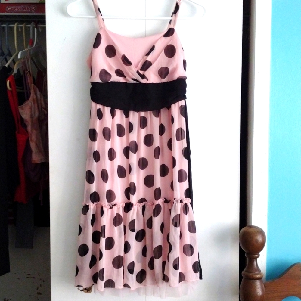 Kids justice dress, size 12, pink with black polka dots